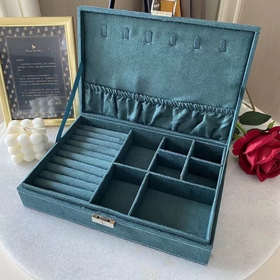 Morandi Blue Suede Luxury Travel Jewelry Case حسب الطلب الحجم منظم مجوهرات السفر